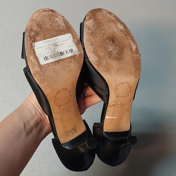 LILLY PULITZER DUCHESS SATIN D’ORSAY PEEP TOE Kitten heels BLACK 7.5 - Picture 6 of 6